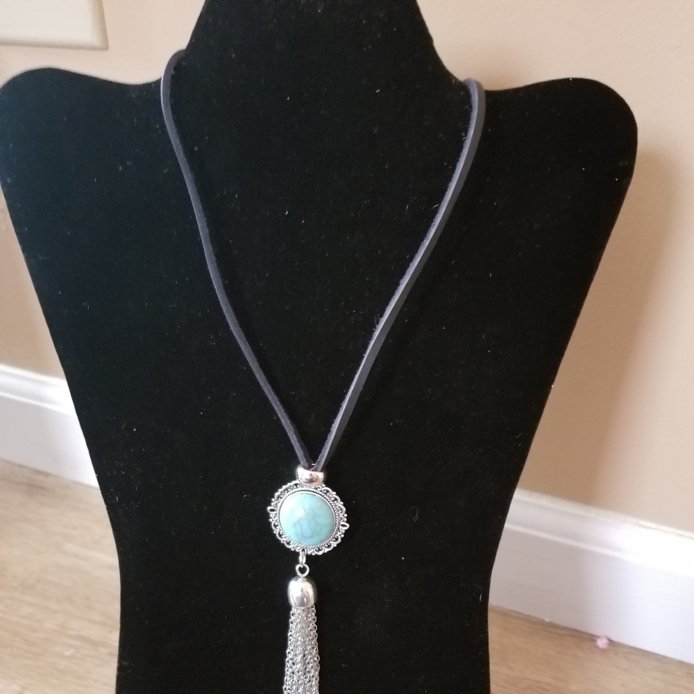 Hobo Chic Black, Silver and Turquoise Necklace